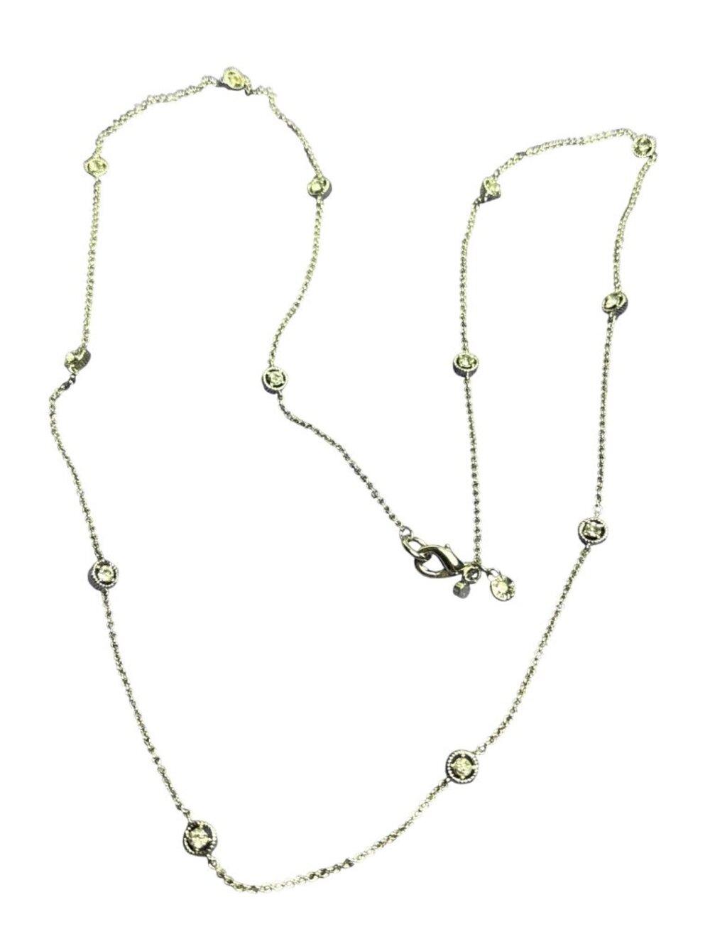 Ann Taylor Silvertone Chain Necklace Circle Clear Rhinestone Stations 31 inches